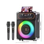 Portable Bluetooth karaoke machine with two wireless microphones