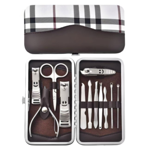Nail Clipper Grooming Set | White Plaid Case