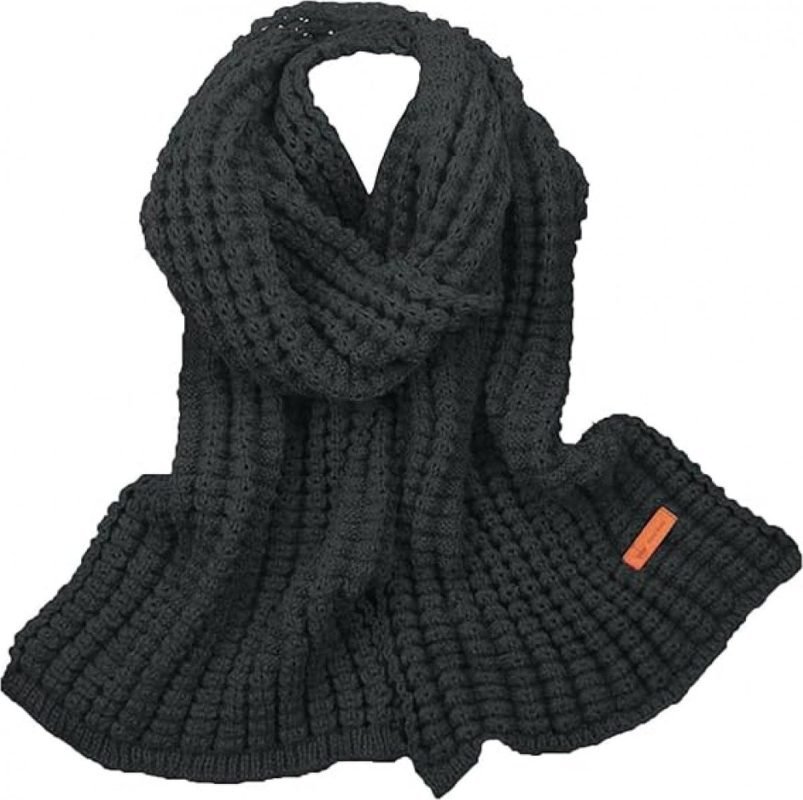 Knitted Windproof Winter Scarf | Black | 160 x 23 cm