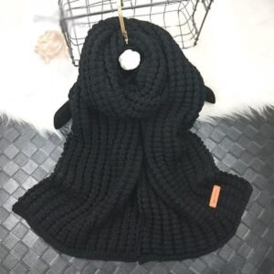 Knitted Windproof Winter Scarf | Black | 160 x 23 cm - additional image