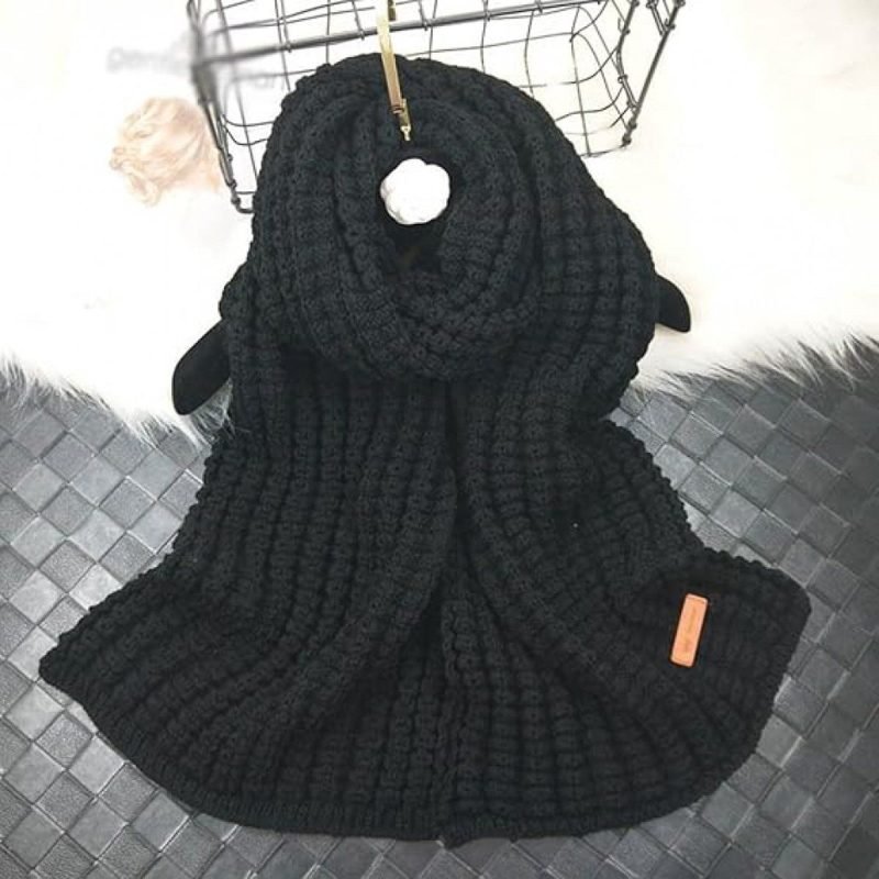 Knitted Windproof Winter Scarf | Black | 160 x 23 cm - additional image