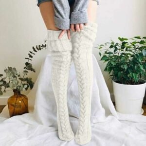 White| Warm Knitted Knee High and Thigh High Socks - additional image