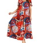Women Floral Long Dress Short Sleeve