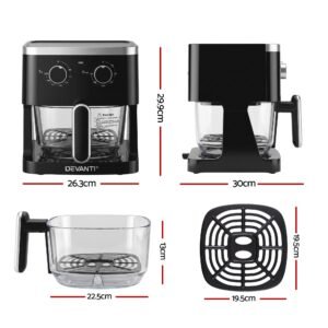 Devanti 4.5L Glass Air Fryer - Black - View 2