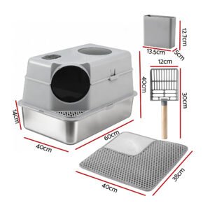 i.Pet Stainless Steel Cat Litter Box - Grey - View 2