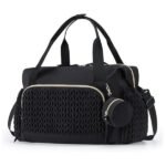 Quilted Diaper Bag Tote with Changing Mat - Black