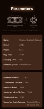 AWEI KA12 60W Outdoor Bluetooth Speaker - Black - View 10