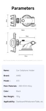 AWEI X72 360 Car Vent Phone Mount - Black - View 10