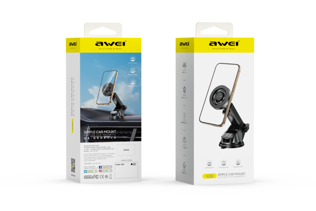 AWEI X88 Suction Cup Car Phone Mount - Black - View 2
