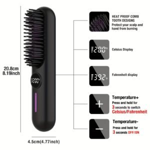 S01 Cordless Hair Straightener Brush - Black - View 2