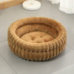 Plush Round Pet Bed with Removable Cushion - Coffee