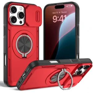 Magnetic Sliding Lens Casev For IPhone 16 Pro | Red Color