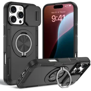 Magnetic Sliding Lens Case For iPhone 16 Pro Max | Black Color