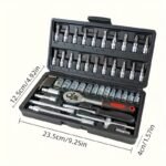 Automotive repair tool set with ratchet, sockets and plastic toolbox – product gallery image 1