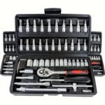 Automotive repair tool set with ratchet, sockets and plastic toolbox – product gallery image 2