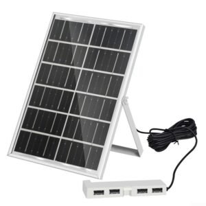 6W 5V solar panel USB charger with four USB ports and aluminium frame – main product image