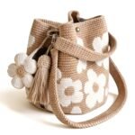 White handmade-style crochet flower tote bag for women – main product image