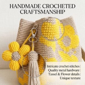 White handmade-style crochet flower tote bag for women – product gallery image 1