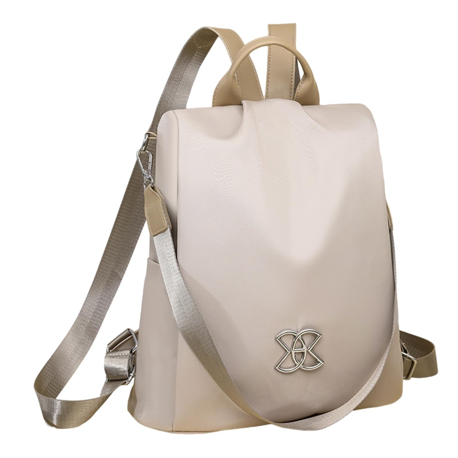 V1107-CS-RYEU4-00.jpg Anti-Theft Large Capacity Backpack for Women, Lightweight Crossbody Shoulder Bag with Adjustable Strap, Multi-Purpose Rucksack for School Work Travel(Beige) - Image 1