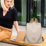 Anti-Theft Large Capacity Backpack for Women, Lightweight Crossbody Shoulder Bag with Adjustable Strap, Multi-Purpose Rucksack for School Work Travel(Beige) - Image 4