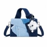 Denim Purse for Women Patchwork Shoulder Bag Jean Handbag Denim Crossbody Bags Top Handle Purse with Adjustable Strap(Blue)