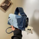 Denim Purse for Women Patchwork Shoulder Bag Jean Handbag Denim Crossbody Bags Top Handle Purse with Adjustable Strap(Blue) - Image 8