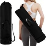 Black yoga mat bag with wet pocket and adjustable shoulder strap – main product image