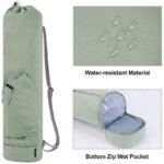 Black yoga mat bag with wet pocket and adjustable shoulder strap – product gallery image 1