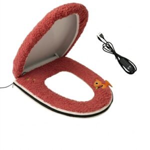Red USB-powered heated toilet seat cover set – main product image