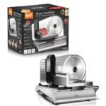 Electric food slicer with 190mm stainless steel blade, silver – main product image