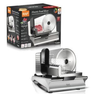 Electric food slicer with 190mm stainless steel blade, silver – main product image
