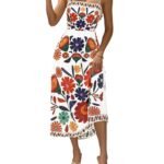 Women’s Floral Print Midi Dress for Summer Vacation, Cruise, Resort, and Beach Days, L (Brick Red)
