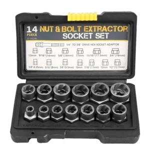 15-piece damaged bolt, nut and screw extractor tool kit – main product image