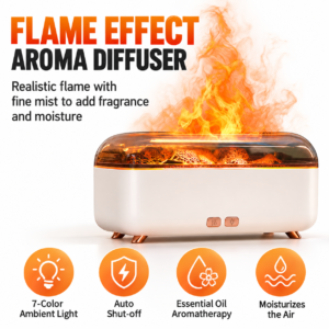 Black 300ml flame-effect aroma diffuser and humidifier – product gallery image 1