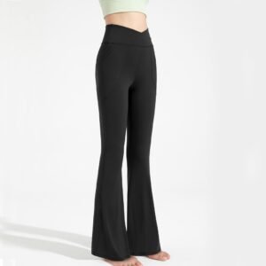 Women's black flare yoga pants with crossover waistband and side pockets, size XL – alternate view 2