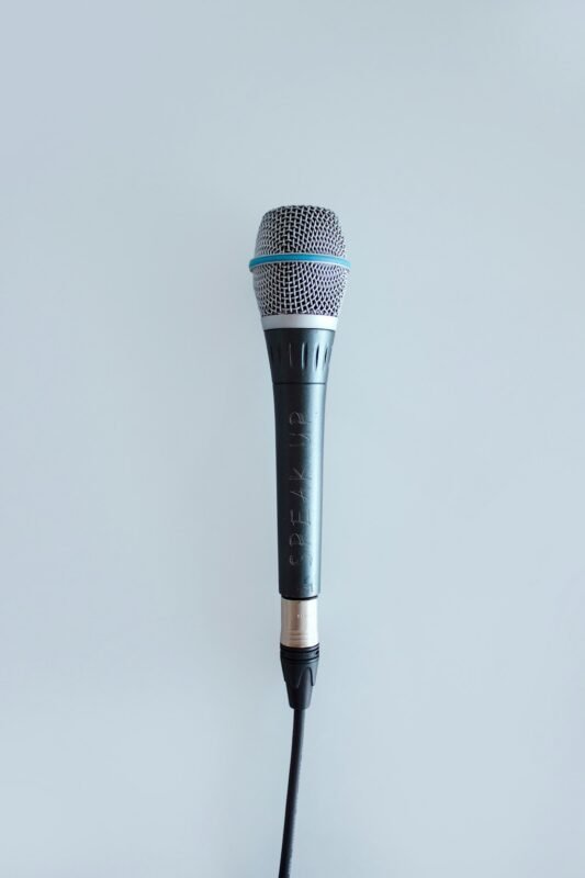 Black and grey microphone for karaoke and speaker use